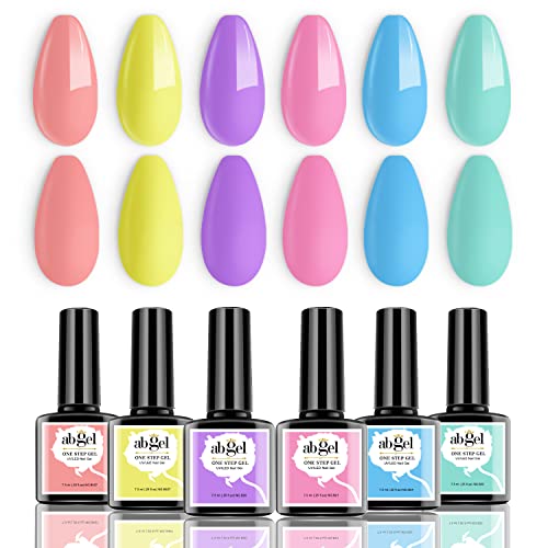 Conjunto de esmalte de uñas de gel de un paso de un paso - 6 colores Spring Summer Gel Polish Kit Purple Amarillo Tal Coral Cian Cian Hot Pink Pink Gel Collection Cover