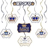 LINGTEER A Little Prince Royal Crown Blue Swirls Streamers - 12 pcs Prince Baby Boy Birthday Shower...