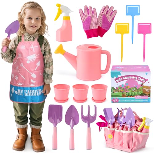 JOI MEW Kids Pink Gardening Tools Set, Garden Toys w/Metal