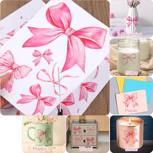 8 hojas de pegatinas de lazo rosa para pared miniatura 3