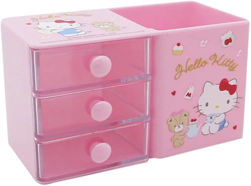 Kawaii KItty - Soporte para lápices y lápices de gato, organizador de escritorio de oficina, estuche de plástico