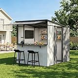EROMMY 7x6ft 2-in-1 Backyard Bar Shed & Outdoor Storage Shed with Floor, All-Weather Shelter with Fold-Down Bar Top & Lockable Door, Gray