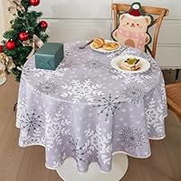 Nappe Ronde De Noël 178cm Oaxscug - Motif Flocons De Neige Et Sapins - Polyester Facile à Nettoyer - Déco De Table Festive