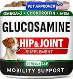 Glucosamine Treats for Dogs - Joint Supplement w/Omega-3 Fish Oil - Chondroitin, MSM - Advanced Mobility Chews - Joint Pain Relief - Hip & Joint Care - Chicken Flavor - 120 Ct - Made in USA