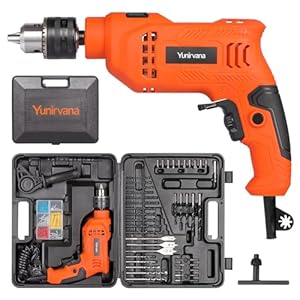 4.5Amp 1/2-inch Corded Impact Drill Hammer Drill with 105pcs Accessories, Variable Speed 0-3000, Hammer and Drill 2 Functions in 1, 360°Rotating Handle, Depth Gauge, Carrying Case Included