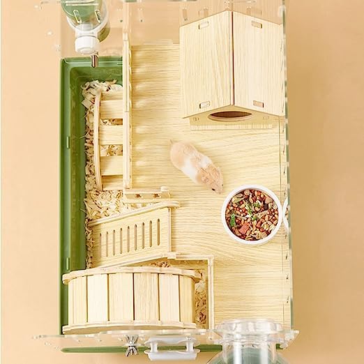 Cages Hamster Hamster Syrien Cage Hamster Nain Acrylique Transparent Petit Animal Cage Tout Bois Massif, pour Cochons d'Inde, Souris, Hamsters Nains Russes Cachette 35 × 26 × 28 cm (Blanc)