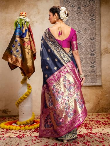 Image of SIRIL Women's Paithani jacquard Silk Saree |Chandrakor Paithani jacquard Saree With Unstitched Blouse Piece