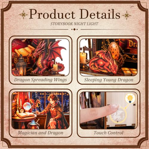 3D Puzzle Nightlight for Adults - Dragon Covenant Night, 3D Wood Puzzle Storybook Lamp Kit with LED Lights, DIY Room Home Decor for Teens & Adults, Holiday Birthday Christmas Day Gifts - Image 3