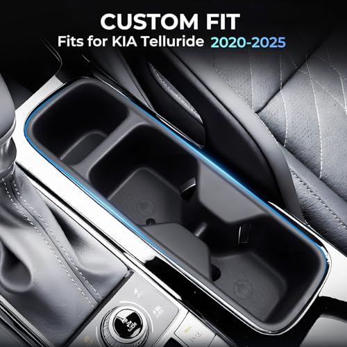 Image of Center Console Cup Holder Inserts for KIA Telluride 2025 2024 2023 2022 2021 2020, Interior Accessories TPE Car Cup Holder for 2020-2025 Telluride, Black