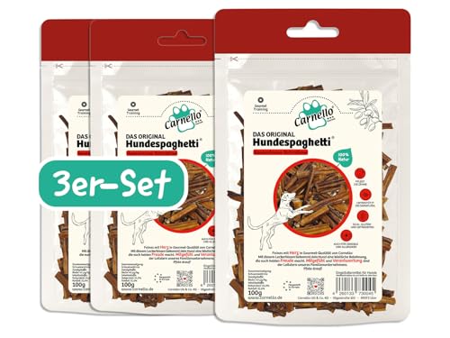 Carnello Hundespaghetti Training – Trainingsleckerli Hunde, Hunde Leckerlis, Hundeleckerli getreidefrei – Wiederverschließbare Beutel (3 x 100g)
