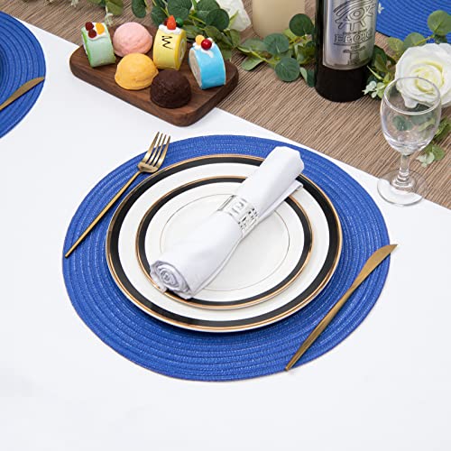 Image of SHACOS Round Placemats Set of 6 Washable 15 inch Round Table Mats Cotton Polyester Woven Braided Place Mats for Dining Table (Blue, 6)