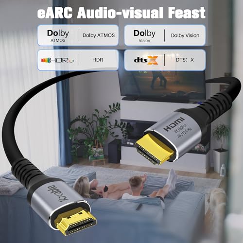 Câble HDMI 8K 60Hz adaptateur HDMI 2.1 48 Gbit/s eARC pour PC portable et 4K 120Hz
