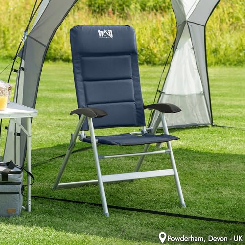 Trail Reclining Camping Chair Folding Aluminium Recliner Sponge Padded (Black & Blue)