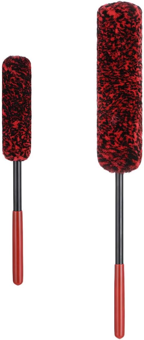 Wheel Cleaning Brush Set for Rims and Tires, 2pcs Flexible Crimson Medium and Large Brushes with Long Handle for Automotive Detailing and Tire Rim Care
