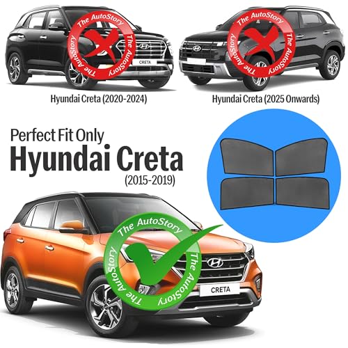 Image of Autostory Custom Fit Black Mesh Car Sunshade for Creta 2015-2019 | UV & Heat Protection Car Window Curtains | Privacy Car Sun Shade | Breathable Vehicle Specific Side Window Shades
