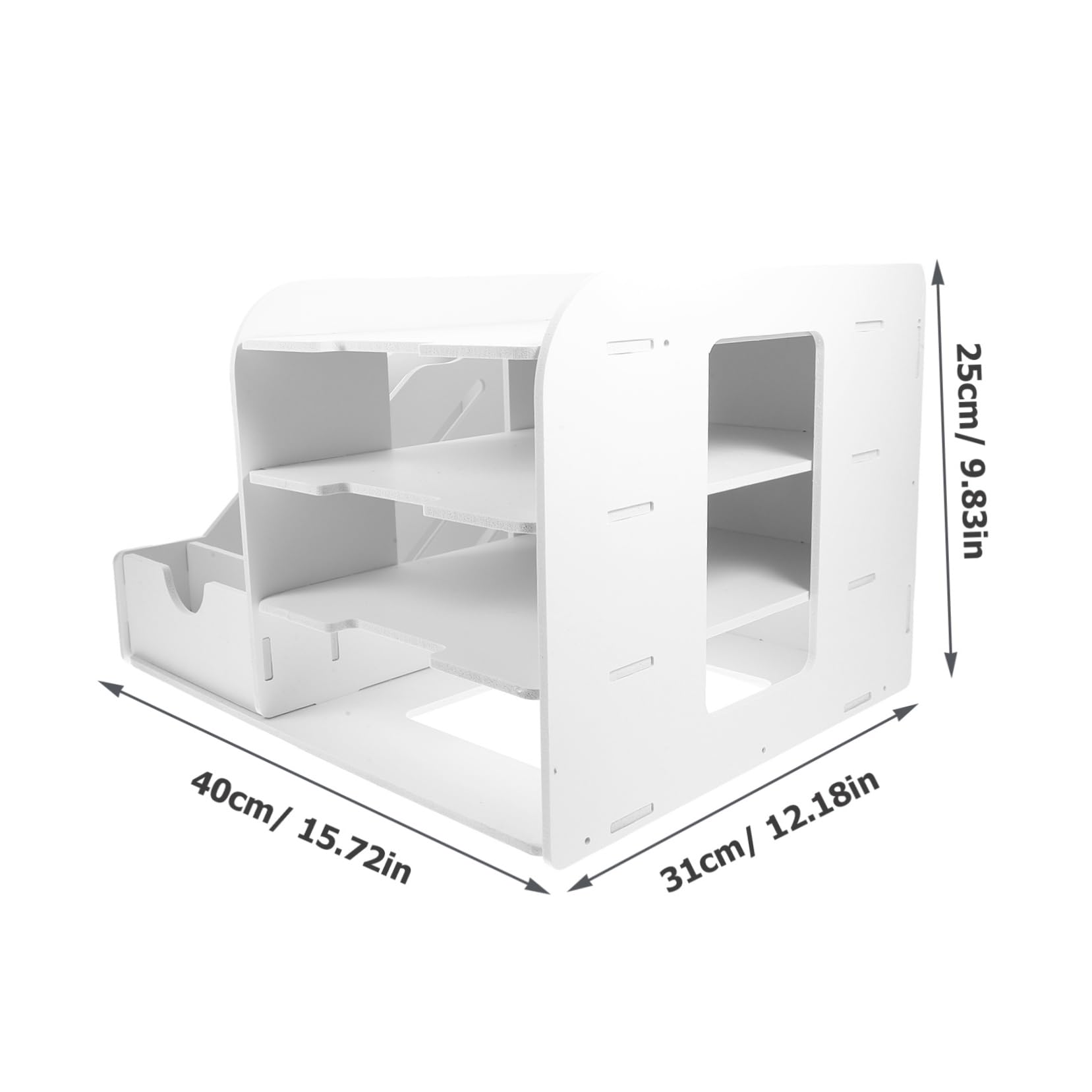 Portadocumenti da Tavolo a 4 Livelli in Composito Legno-plastica Bianco | Vassoio Orizzontale per Fogli A4, Design Smontabile, per Ufficio e Casa