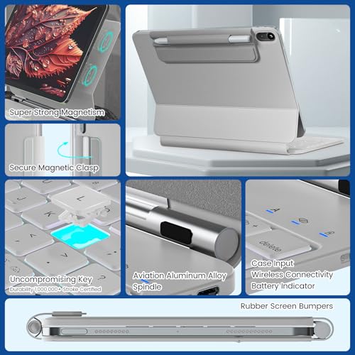 Image of RAYMCRAFT for iPad 11th(A16, 2025) /10th Generation Case with Keyboard, Magic Keyboard 2022, Springy Backlit Keys, Stain-Resistant Surface, Multi-Touch Trackpad, White