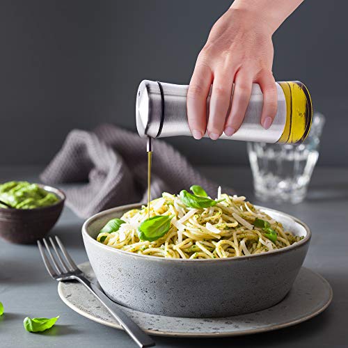 Gorgeous Olive Oil And Vinegar Dispenser Set of 2 - Elegant Stainless Steel Oil Cruet Set For Easy & Drip Free Pouring