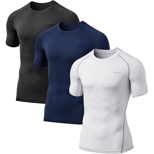 TSLA 1 or 3 Pack Men's UPF 50+ Quick Dry Short Sleeve Compression Shirts, Athletic Workout Shirt, Water Sports Rash Guard