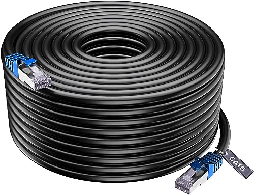 Image of 50 Meter Cat6 Heavy Duty Outdoor Cable Weatherproof /UV Resistant 1000mbps Ethernet Suitable for Direct Burial Installations cat6 Patch LAN Internet Network Cord- Black