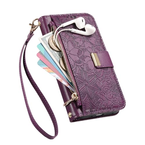 Cover per Google Pixel 9 Pro XL Fiori Custodia a Libro Portafoglio Antiurto pelle PU Flip Case Interna Silicone con Porta Carte Supporto Chiusura Magnetica e Cinturino Viola