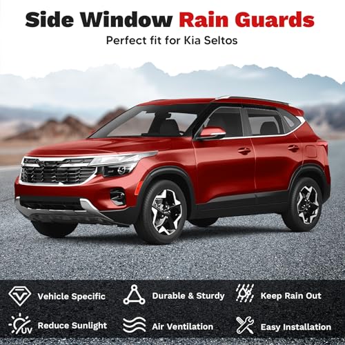 Image of Canvcle Seltos Rain Guards - Window Visors for Kia Seltos 2021-2025, Outside-Mount Tape-On Side Window Wind Deflectors for Seltos Accessories, Vent Visors Shades Rainproof 4PCS