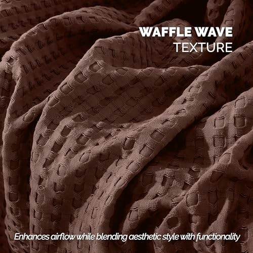 Image of Elegant Comfort Premium 100% Cotton Waffle Blanket - Lightweight Breathable Waffle Weave Bed Blanket - Soft and Warm All Season Blanket for Couch, Sofa and Bed, Full Size 88x88 Inches, Brown