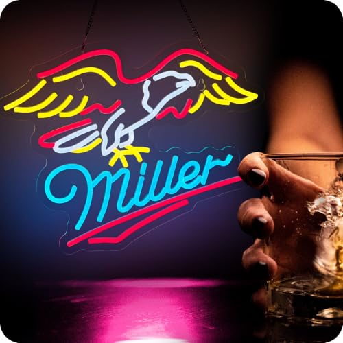 Image of Beer Neon Sign Eagle Mille LED Light with Dimmer for Bar Home Decor | Handmade USB Powered Neon Signs with Dimmer Bar Light Up Signs for Pub Home Bar Man Cave Store Party Club Gifts