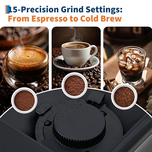 Image of 3rd-Gen Espresso Coffee Maker with Milk Frother - Removable Brewer /Grinder, Adjustable Coarseness /Flavor, 3-Level Coffee /Milk Volume, Detachable Milk Tank for Home Baristas, Black Spray Paint