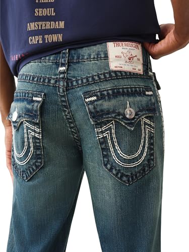 True Religion Men's Ricky Super QT Logo Flap Jeans 34" Inseam – Straight Leg Denim with Flap Pockets4