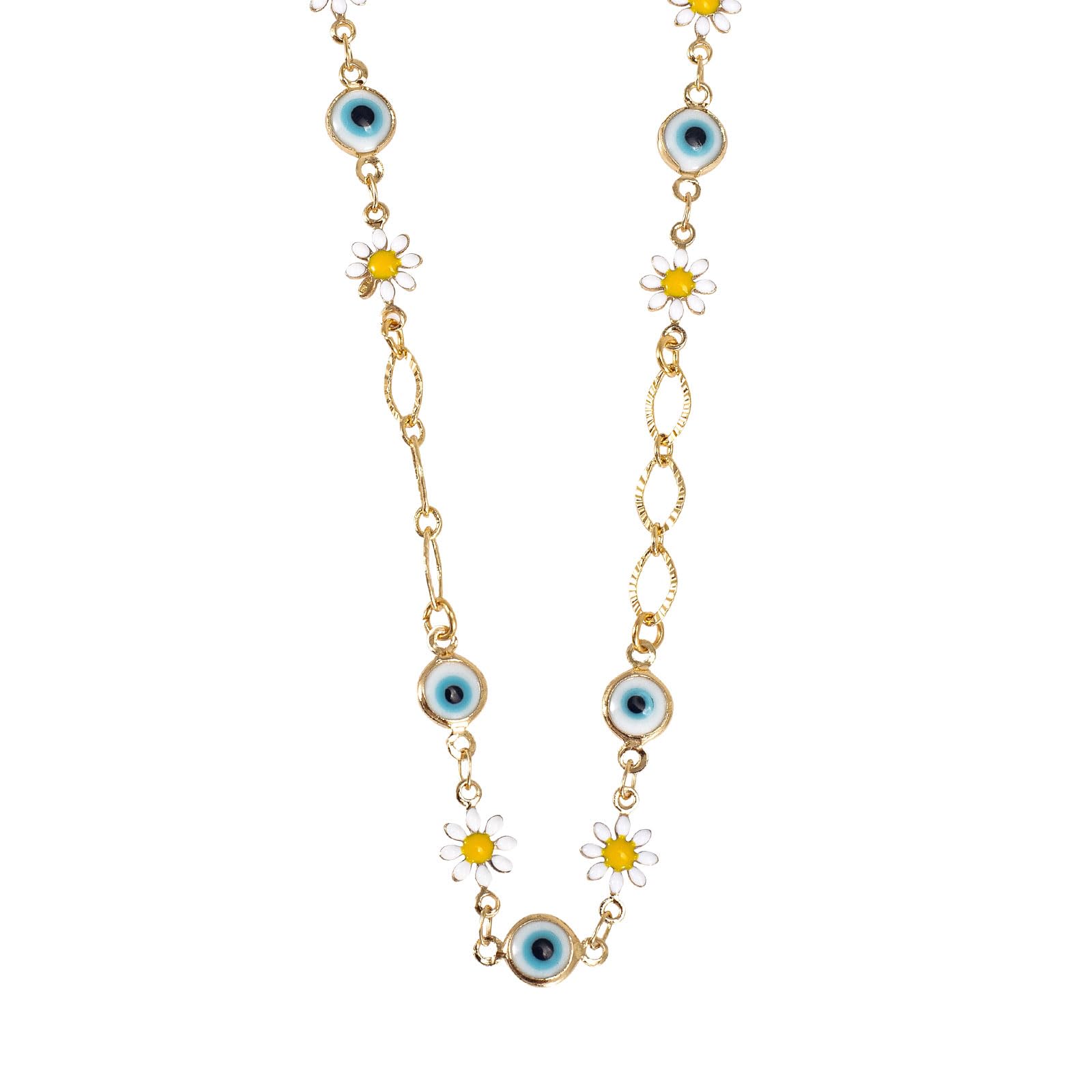 EFFAN Evil Eye Necklace Daisy Flower Choker Necklace for Women 14K Gold Plated Cute Necklace for Teen Girls Neck Jewelry Gifts, Gold Plated