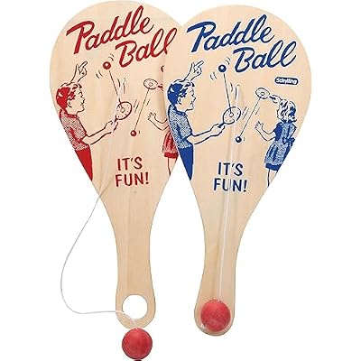 Schylling Paddle Ball - لعبة كلاسيكية مصنوعة من خشب حقيقي - الأعمار من 5 سنوات وما فوق - قطعة واحدة