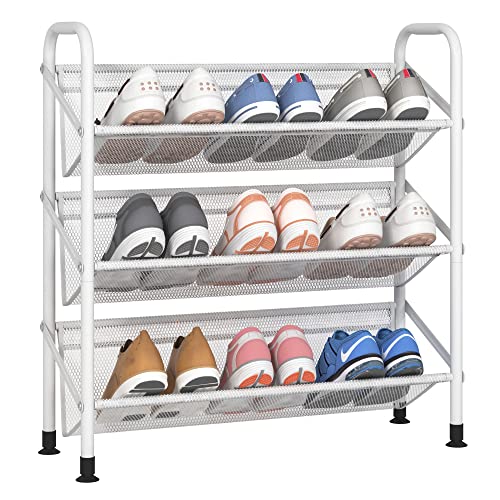 3 Tier Shoe Rack for Closet Mesh Fabric Narrow Metal Shoe Racks, ...
