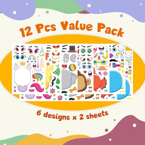 Image of CodersParadise 12 Sheets Animals Make-a-Face DIY Stickers for Kids | Creative Mix & Match Sticker Activity | Fun Craft, Educational & Interactive Stickers for Children