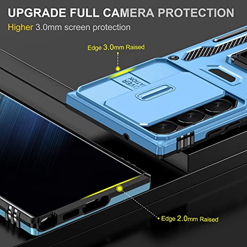 Image of Slide Camera Cover with Ring Holder Mobile Phone Case Cover for Samsung Galaxy S23 Ultra (Blue)