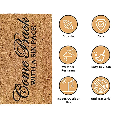 Image of Onlymat inchCome Back with a Six Pack Funny Doormat, Anti-Slip Coir with PVC Backing (75x45cm), Black /Brown - Rectangular Rug for Entryway, Outdoor, Home, Door, Floor, Hall & Living Room Use