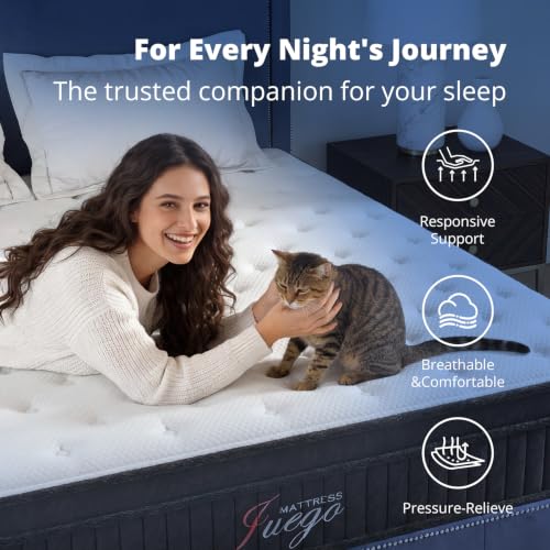 Image of Juego 12 Inch Queen Mattress ，Cooling Hybrid Mattress for All Sleepers | Medium Firm Memory Foam & Individual Pocket Springs for Improve Sleep & Pressure Relief, Breathable & Skin-Friendly Cotton