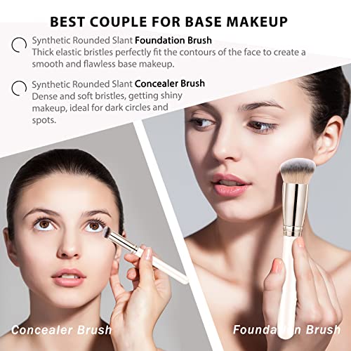 Image of Makeup Brushes Dpolla Pro Foundation Brush and Flawless Concealer Brush Perfect for Any Look Premium Luxe Hair Contour Brush Perfect for Blending Liquid,Buffing,Cream,Sculpting,Mineral Makeup(White)