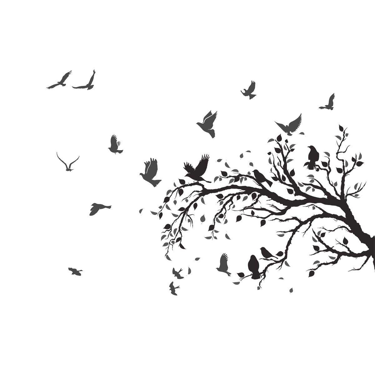 MEFOSS Black Tree Branch Wall Decals - Flying Birds Peel & Stick Vinyl Murals For Living Room, Nursery, Office