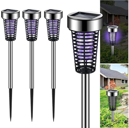 4 Pcs Solar Bug Zapper Outdoor 2024 Gnat Zapper Mosquito Killer for Bug Gnat Fly Small Flying Insect, Professional Bug Lights for Outside, Waterproof Mosquito Repellent for Patio Yard Farm Garden