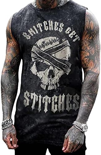 NINESTAR Men's Skull Graphic 3D Print Sleeveless Crewneck Shirt Quick Dry Sports Tank Tops