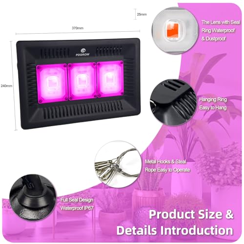 Image of CANAGROW Waterproof Plant Light, Outdoor Grow Light, Full Spectrum COB LED Grow Light with No Noise, Refugium Light for Saltwater Aquarium, Heating Lamps for Plants Seeding Veg Blooming Fruiting