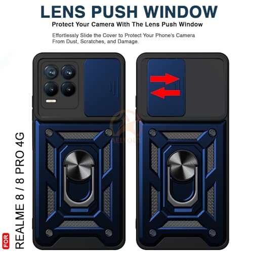 Image of Armor Bumper Back Cover Case for Realme 8 Pro / 8 4G Rotating Camera Cover, Ring Holder & Kickstand | Heavy Duty & 360 Degree Protection Realme 8 Pro / 8 4G Back Cover (Blue)