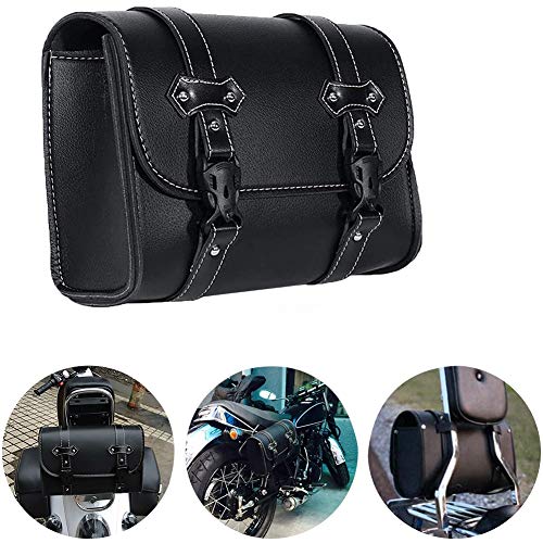 Luixxuer Motorcycle Side Bag ATV UTV Tool Bag, Universal PU Leather Waterproof Fork Bag Luggage Saddlebags Handlebar Rear Bag Sissy Bar Storage Tool Bag (Black)