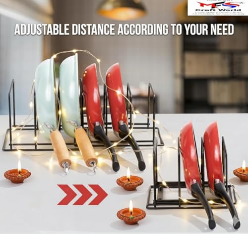 Image of Cast Iron Frying Pan Holder Organizer Rack, Pans Pot Stand cutting board Dish Rack Storage Stand for Kitchen Cabinet, Countertop, [ Without pan]