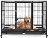 Yaheetech 43in Heavy Duty Escape Proof Dog Crate Cage w/Double Doors, 2 Removable Trays, Lockable Wheels, Indestructible Dog Kennel for Medium/Large Dogs