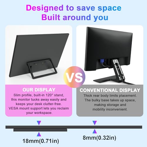 Image of QQU 23.8 inch Large Portable Touchscreen Monitor, 1080P 100Hz FHD 100% sRGB USB-C HDMI Home Gaming Second Monitor Speakers w /120Stand & VESA Travel Monitor for Laptop, MacBook, PC, Phone, Tablet, Switch