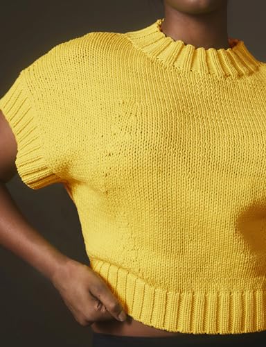 Image of Womens Mock Neck Cap Sleeve Sweater Vest Casual Solid Cropped Tank Tops Pullover Sweaters