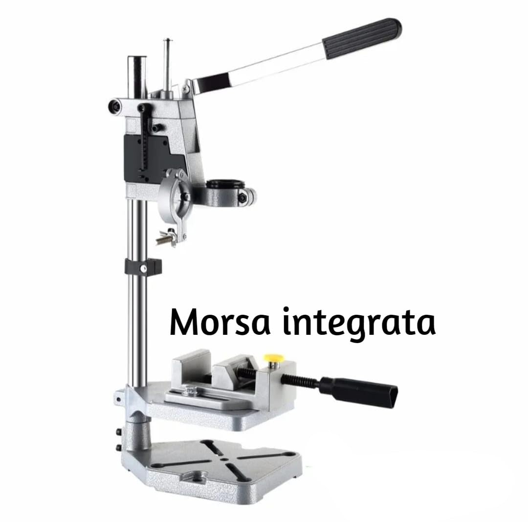 Terryshop74® Base a Colonna per Trapano Ø 43 mm con Morsa Regolabile – Colonna 500 mm, Supporto in Ghisa Pesante, Altezza Regolabile, Linea Professional per Trapani da Banco