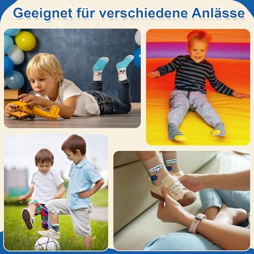 GENTABY 12 Paar Jungen Socken Kinder Baumwollesocken Crew Socken mit Cartoon- und Streifenmustern Gemütlich Atmungsaktiv Mehrere Farben für 3-5 Jahre